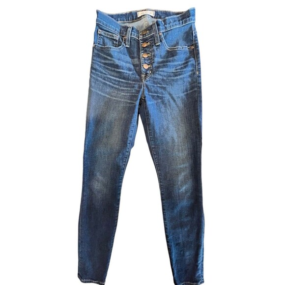 Madewell Jeans Womens tag 26  9" High Rise Skinny Med Wash Stretch Whiskering - Picture 1 of 8